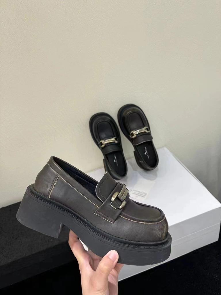 Soft leather platform loafers women's 2025 new autumn British style small leather shoes one-pedal single shoes Mary Jane women's shoes