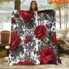 1pc 2D Flat Printing Spring & Summer New Arrival Vintage Black Lace with Red Rose Themed Digital Print Blanket, Throw Blanket, Soft and Comfortable 10