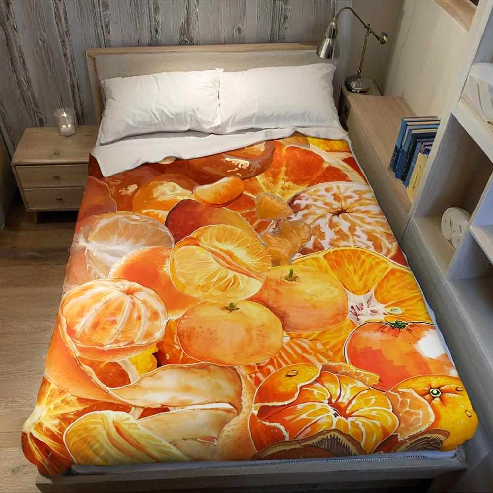 Tangerine Citrus Flood Flannel Blanket Warm Soft Halloween Christmas Couch Warm Cozy Decorative Decor Gift for All Season