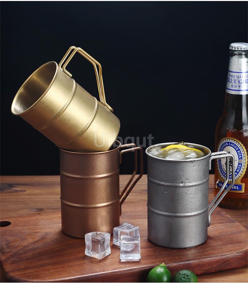 Retro Industrial Style Stainless Steel Beer Mug 304 Vintage Cold Drink coffee wine Cup Outdoor Camping High Aesthetic Design