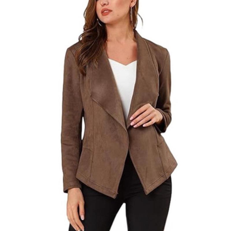 

Новая осенняя мода и повседневная короткая куртка с лацканами и длинными рукавами для женщин XXL кофейный