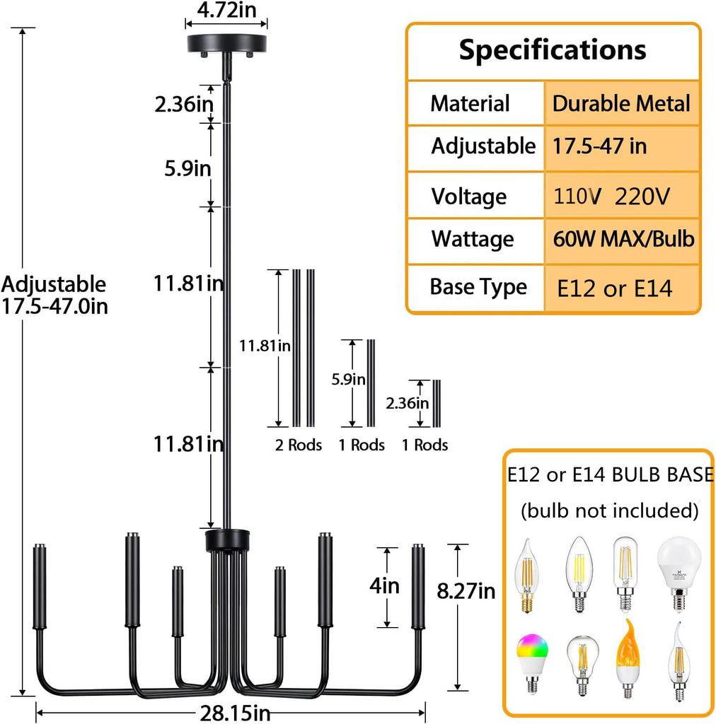 Retro Loft Candle Chandeliers Light Simple Iron Chandelier Pendant Lights for Living Room Dining Room Suspension Lamp AC110-260V