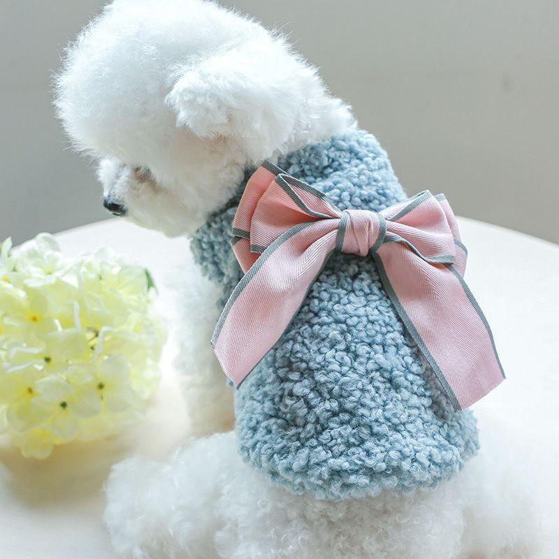 Warm Fleece Dog Vest With Bowknot Small Breeds - Teddy Bichon Pomeranian Winter Coat