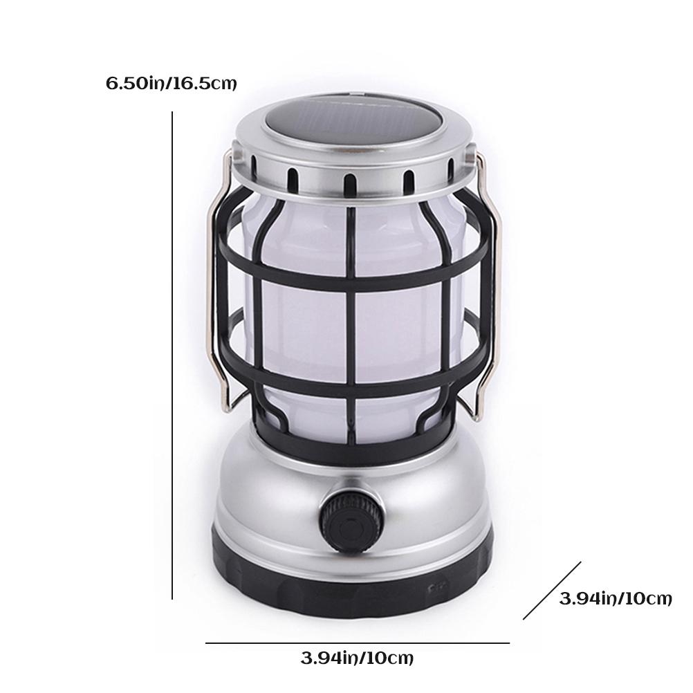 LED Solar Camping Lantern with Handle Rechargeable Retro Camping Light for Emergency Outdoor Camping Hiking Fishing