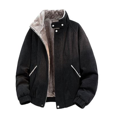 Men's Autumn Winter Corduroy Stand Collar Cotton Jacket Plush Lined Thick Warm Casual Cooton Coat Male Clothing