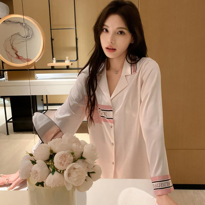 

Пижамы из шёлка Sweet Temperament для девочек, домашняя одежда, пижамы из шёлка Ice Silk с длинными рукавами, брюки, костюм, пижама XL розовый