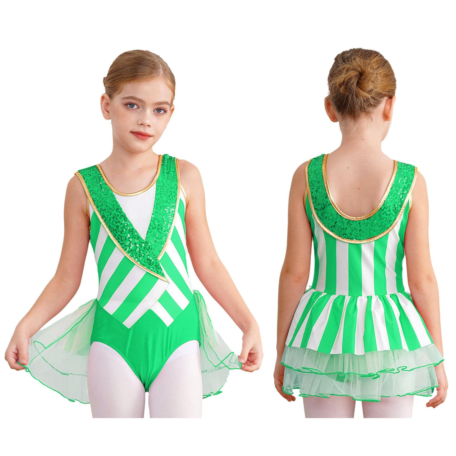

Різдвяний косплей Комбінезон у смужки з паєтками Танцювальний костюм для дівчат Балет Гімнастика Леотард Плаття-пачка 3-4 Years зелений