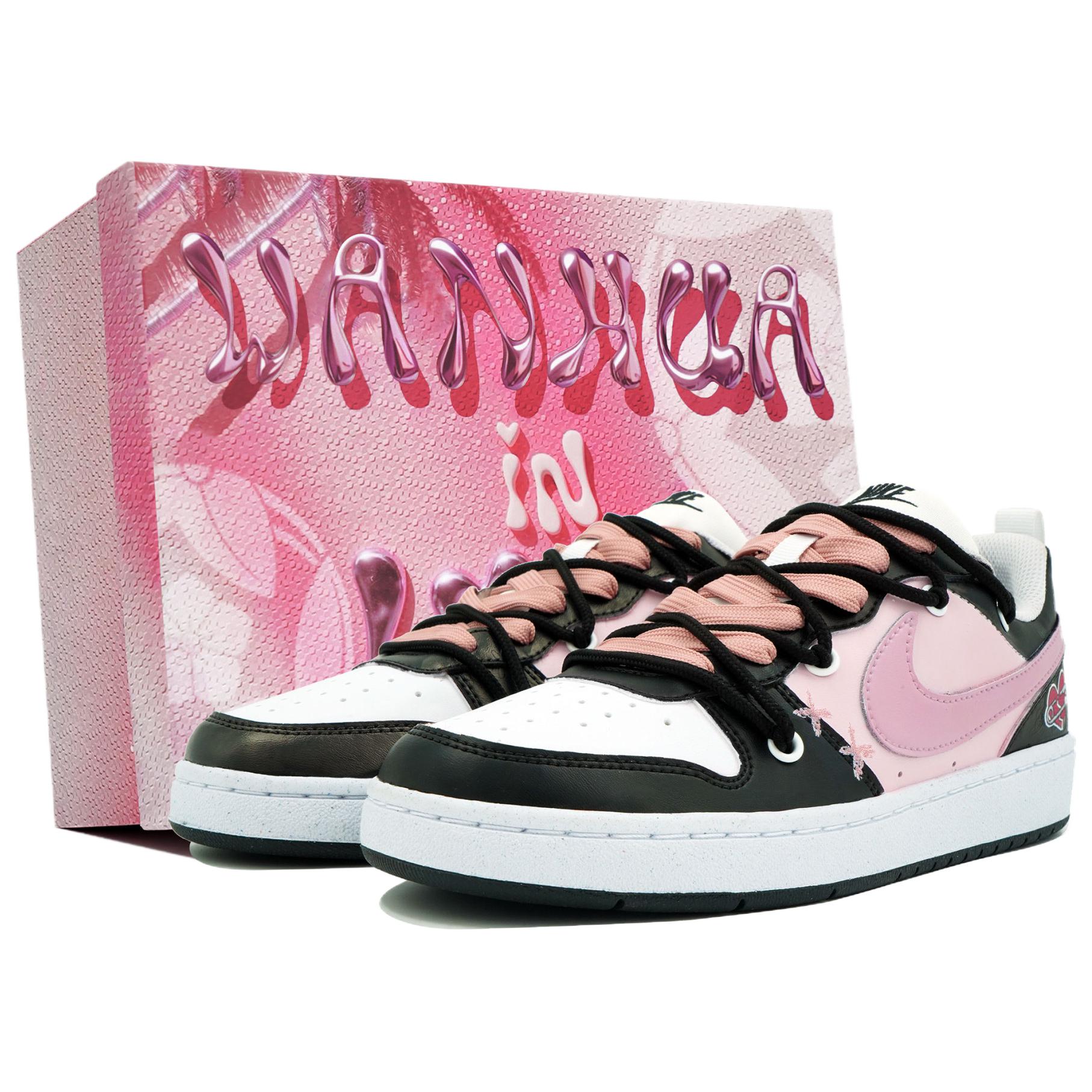 

Nike Court Borough Low Myriad Flowers Entice, Heart Lock Box Of Love Low top Skateboard Shoes Women s Black White Pink DV5456-104(Team113-S-BOX) 38