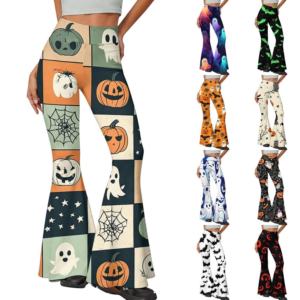 Women's Halloween Print Flared Yoga Pants Casual High Waist Stretchy Bootcut Trousers for Daily Wear and Fitness Activities
