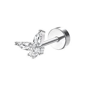 Bobisty 1PC Cartilage Stainless Steel Earrings for Women Flat Back Stud Earrings for Cartilage Helix Piercing Jewelry