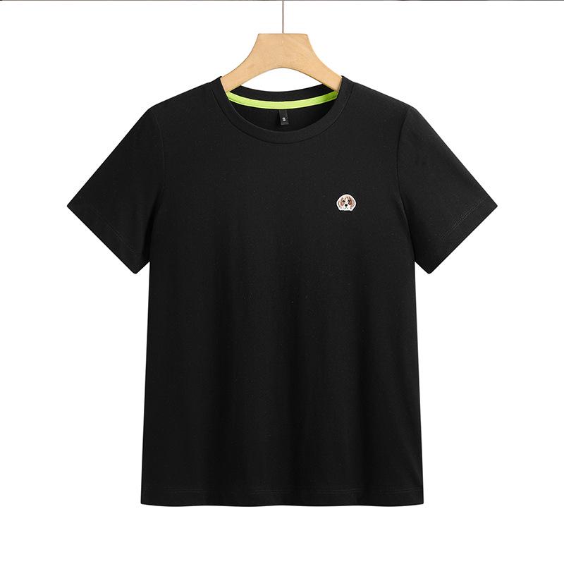 

Женская футболка с коротким рукавом и вышивкой - Весна/Лето 2025 Корейский стиль Приталенная Small чёрный