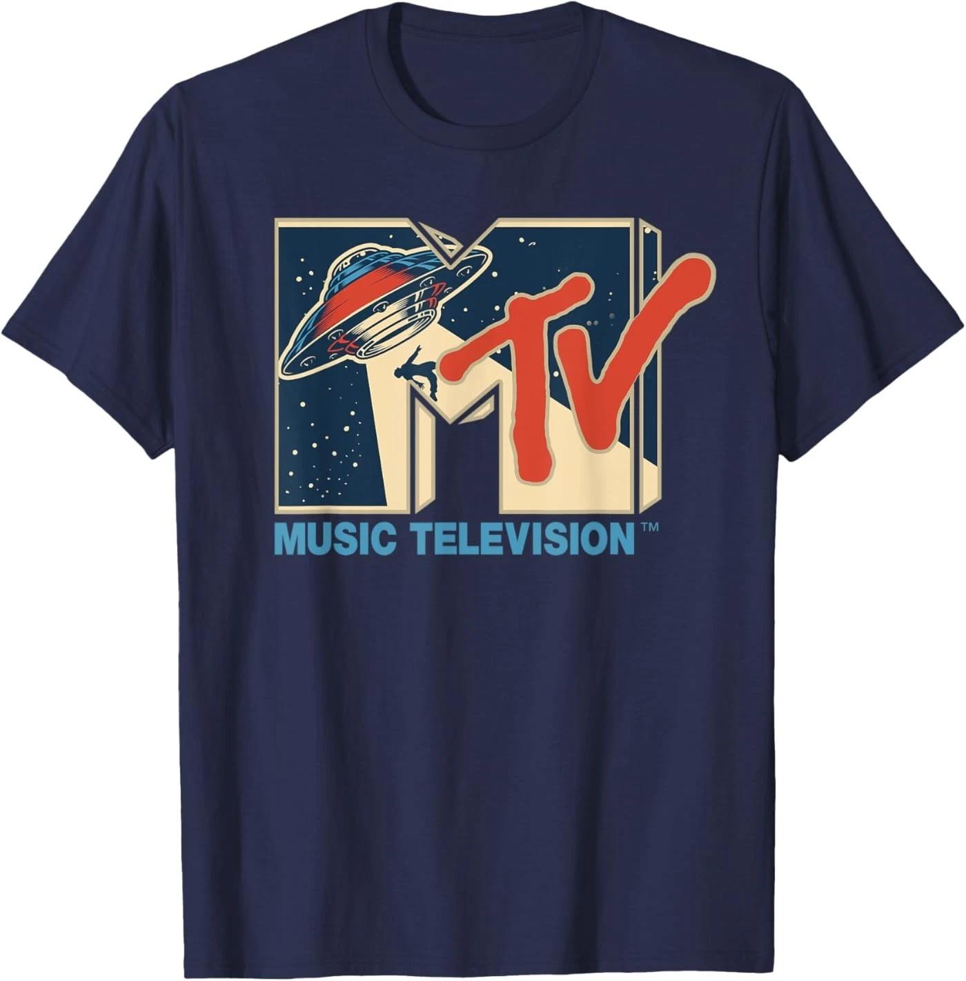 MTV Logo Alien UFO Space Ship Teleporting Beam In Space MTv T-Shirt 2XL