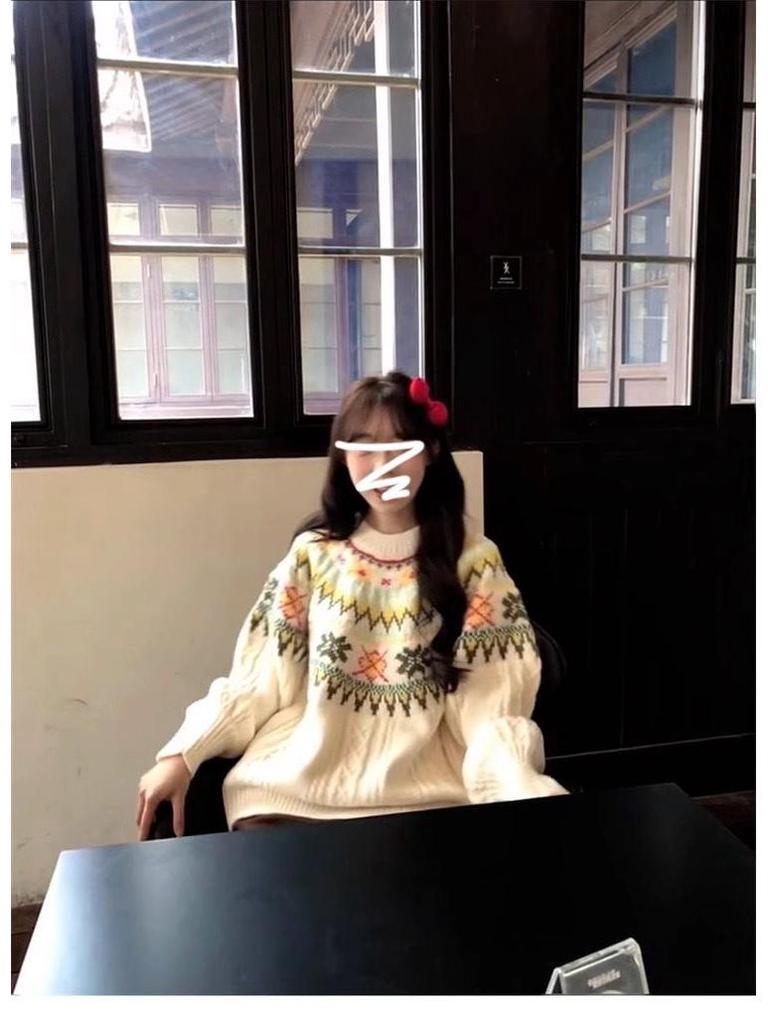 Women's Fair Isle Crew Neck Pullover Sweater - Spring/Summer Loose Fit Knit Top