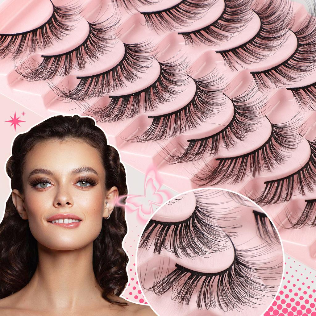 Ten Pairs Of Diagonal Flying Fox Eye False Eyelashes, Natural Thick Curled Eyelashes