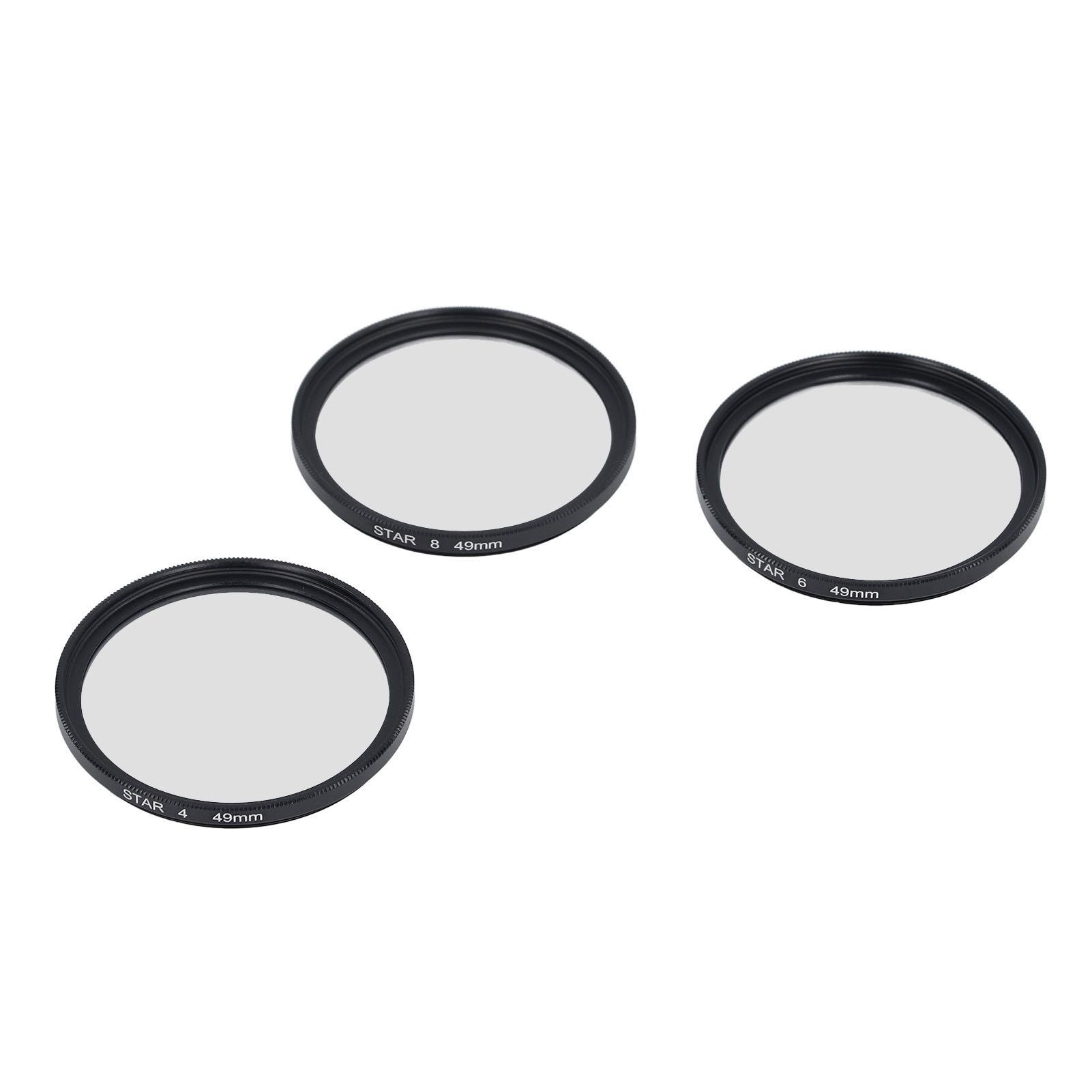 

3Pcs 49mm Star Filter Kit 4 Points 6 Points 8 Points Slim Variable Starburst Filter with Storage Pouch for Micro SLR
