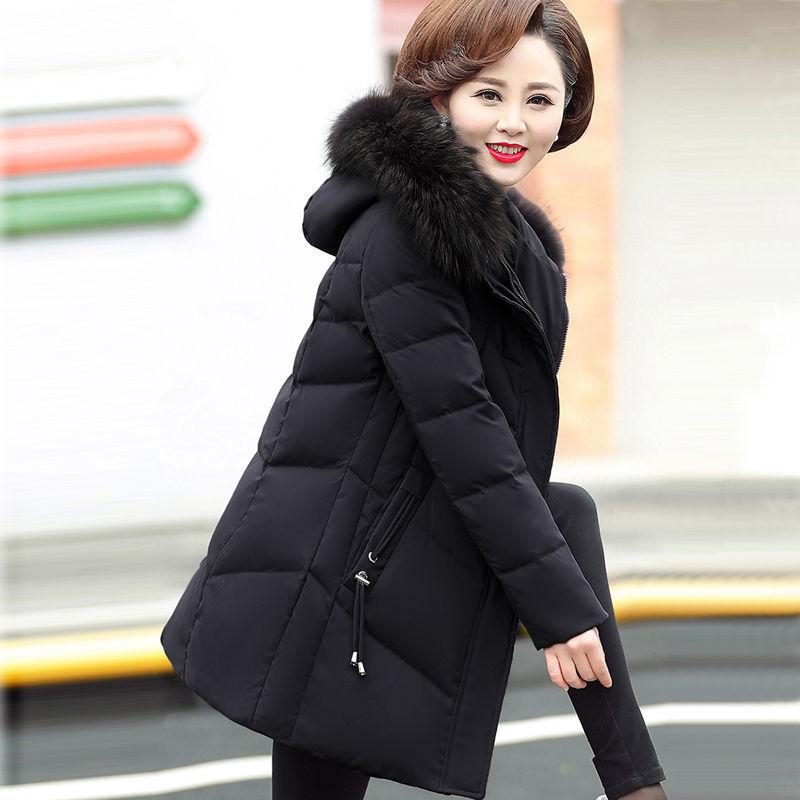 Modische Winter-Baumwolljacke für Mütter mit Kunstpelz für Frauen mittleren Alters und ältere Menschen