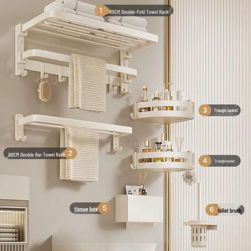 Handun Cream Style Foldable Towel Rack with Hooks