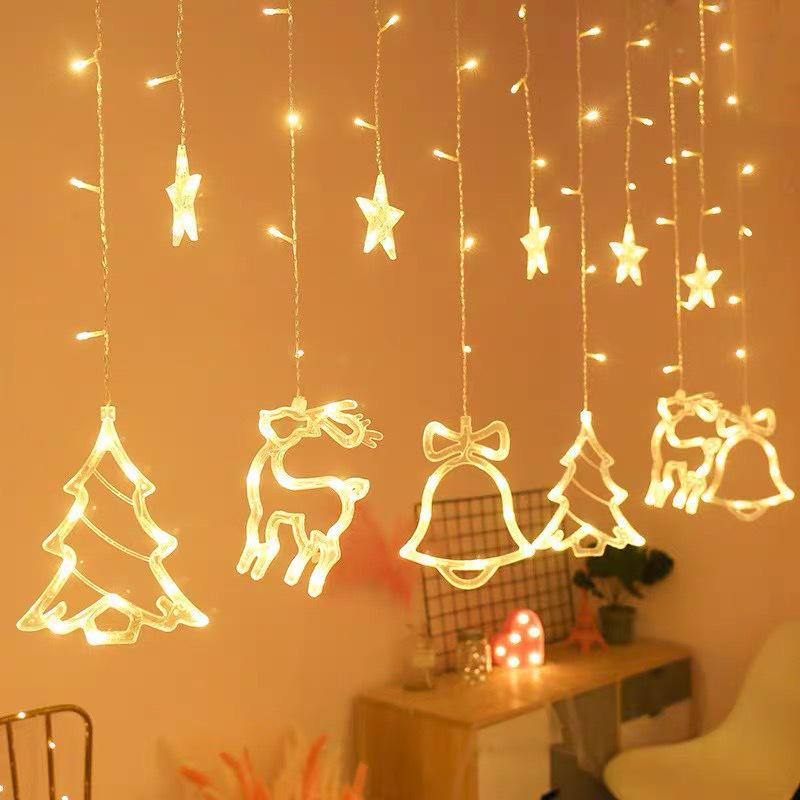 Twinkling LED Curtain Lights with Wishing Ball, Star, and Bell Accents for Christmas and Birthday Decor