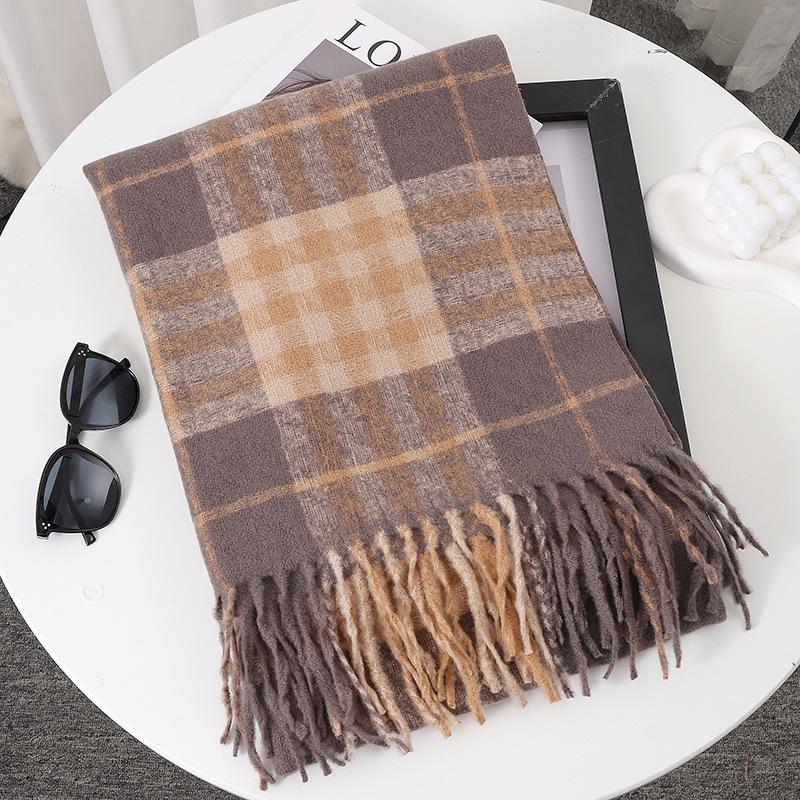 Women's Faux Cashmere Plaid Scarf - Korean Style, Thick & Warm Autumn/Winter Shawl