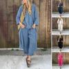 2 Pcs/Set Women Top Pants Set V Neck Long Sleeves Irregular Mid Length Blouse Vintage Elastic Waist Trousers Daily Leisure Loose Outfit
