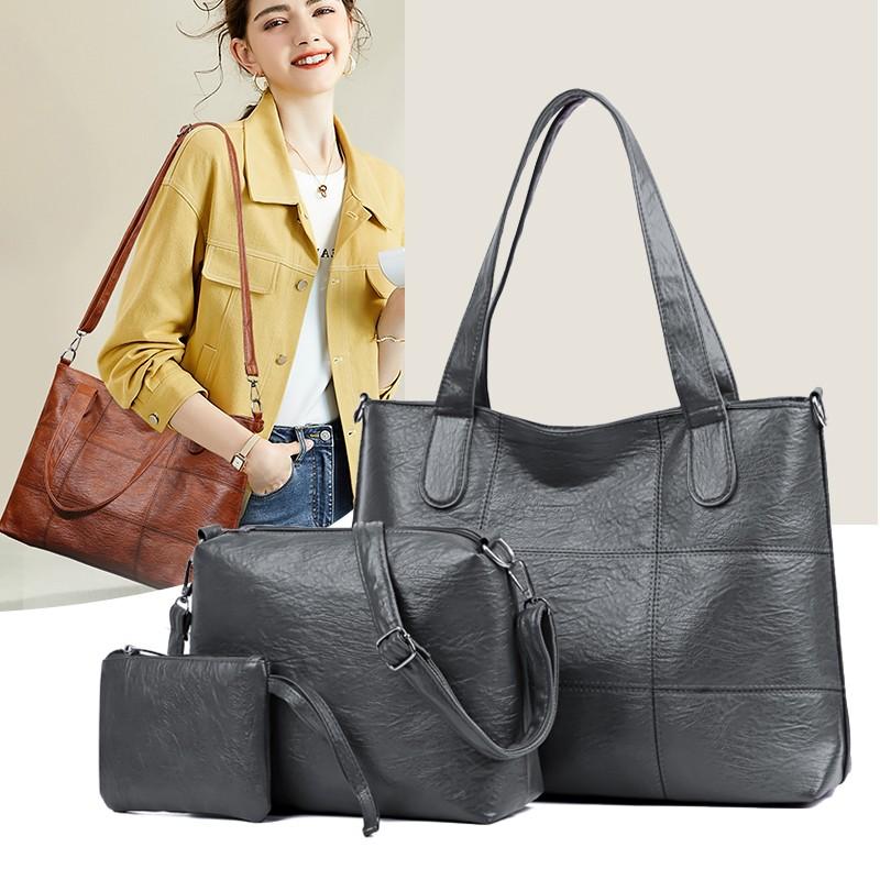 

Классическая однотонная сумка через плечо для женщин из искусственной кожи большой емкости, повседневная, простая, комбинированная, ретро, элегантная, новая