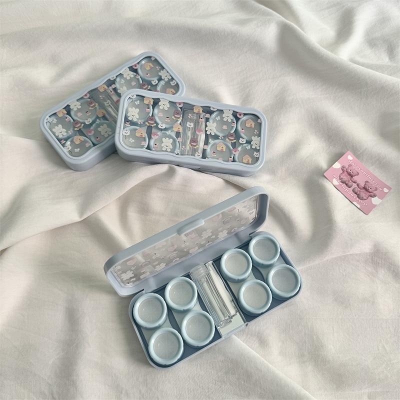 Cute Portable Cartoon Dog Bear Eye Contacts With Mirror Contact Lens Case Colored Lenses Container Box For Party Travel Set