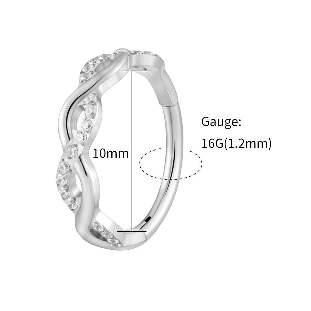 Right Grand ASTM F136 Titanium Twisted Rope Huggie Hoop Earring 16G Infinity CZ Hinged Clicker Septum Nose Ring Earlobe Piercing