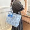 Fashion Embroidery Flower Shoulder Bag Women Large Capacity Ribbon Decoration Handle Bag Casual Commuter Shopping Tote Bag