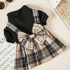 1pc Pet High Collar Puff Sleeve Oversized Bow-Tie Plaid Suspender Dress, Suitable For Cats And Dogs In Spring And Autumn