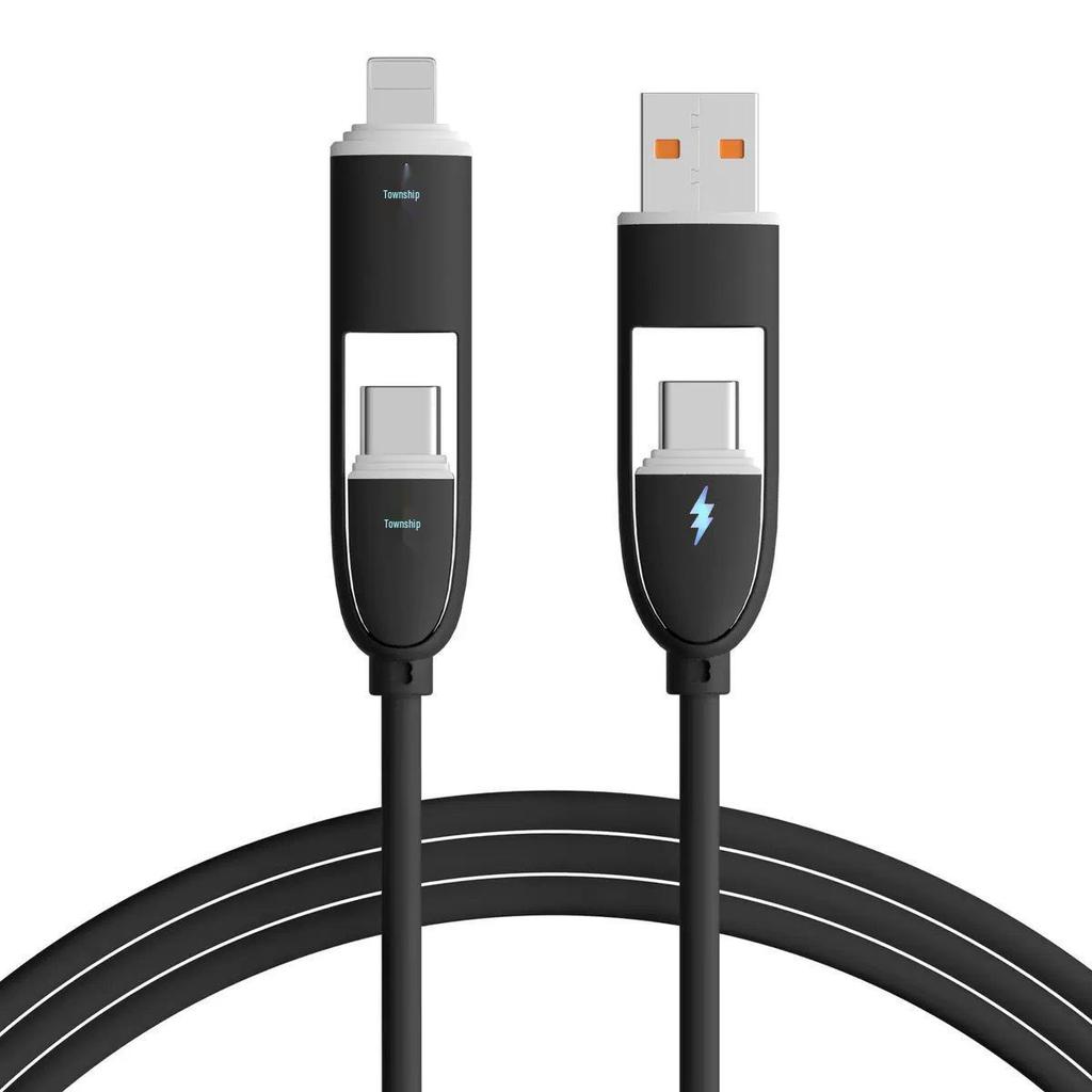 4-in-1 100W Silicone Charging Cable for Apple & Huawei - Type-C Fast Data & Flash Charge