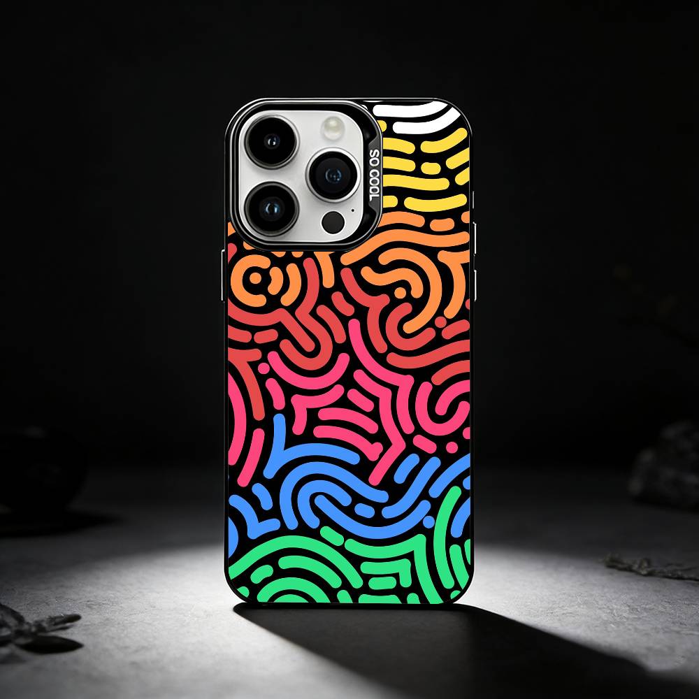 Abstract art line doodles Phone Case For iPhone 17,16,15,14,13,12,11 Plus,Pro Max,XS,Colored silver phone case