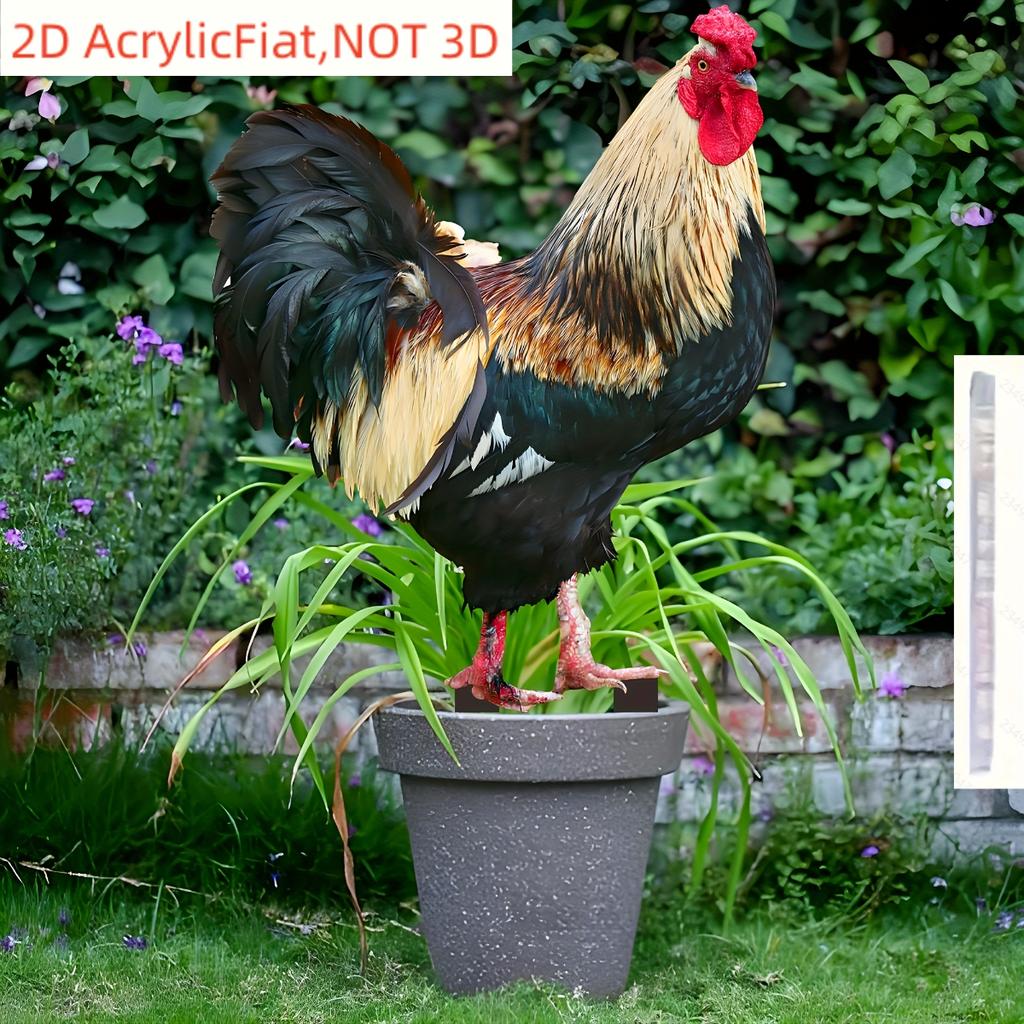 Vibrant Rooster Acrylic Garden Yard Stake, 2D Cute Animal Outdoor Decor for Lawn, Patio, Farm & Backyard