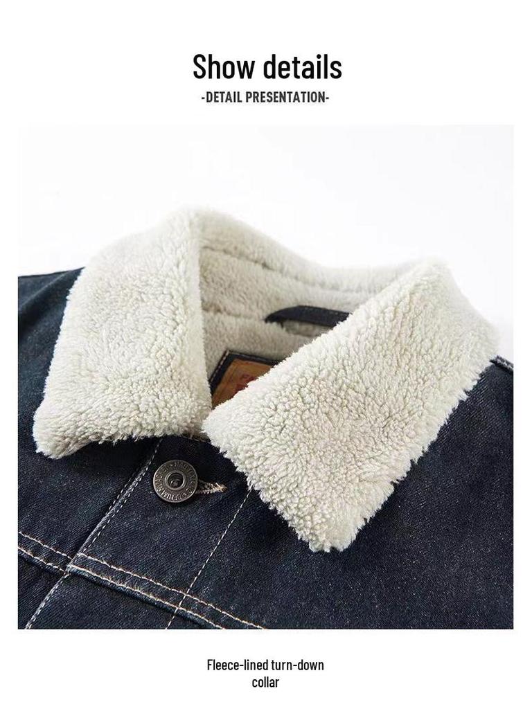 Herren Winter Jeansjacke mit Fleecefutter – Warme Lammwolle, Winddicht, Verdickt, Kältebeständiger Mantel