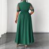European and American large-size summer new temperament mesh splicing bow collar medium and long dress