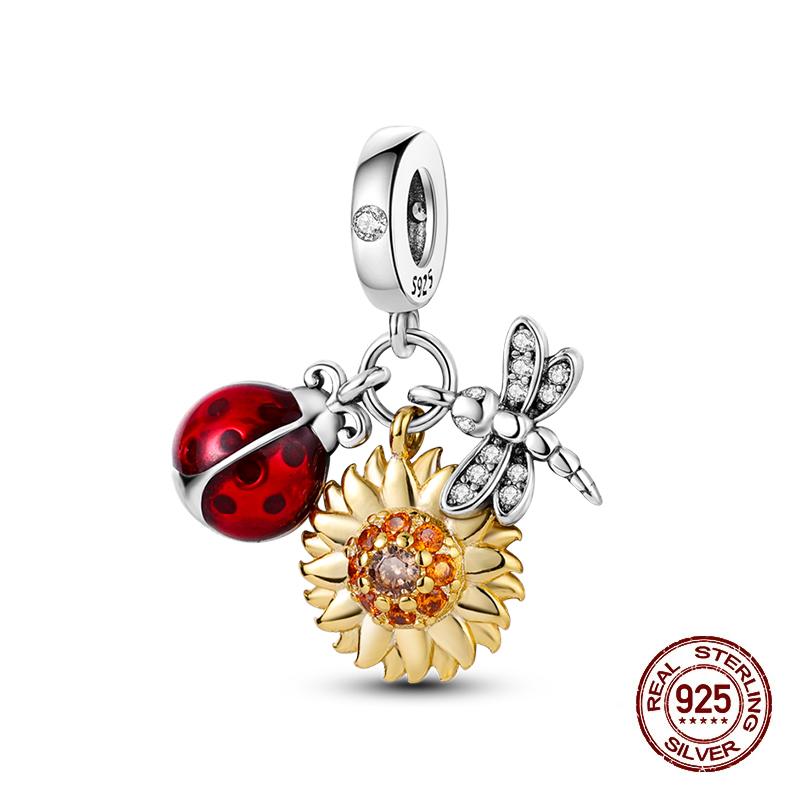 100% Copper Strawberry Lipstick Ladybird China Red Charms Beads Fitoriginal Bracelets For Women Diy Jewellery