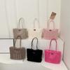 Stripe Plush Shoulder Bag Portable Commuting Handbag Polyester Furry Tote Bag  Women