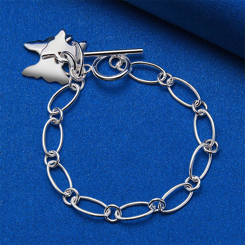925 sterling silver 8-inch exquisite double-layer butterfly bracelet, fashionable women's wedding jewelry, party accessories