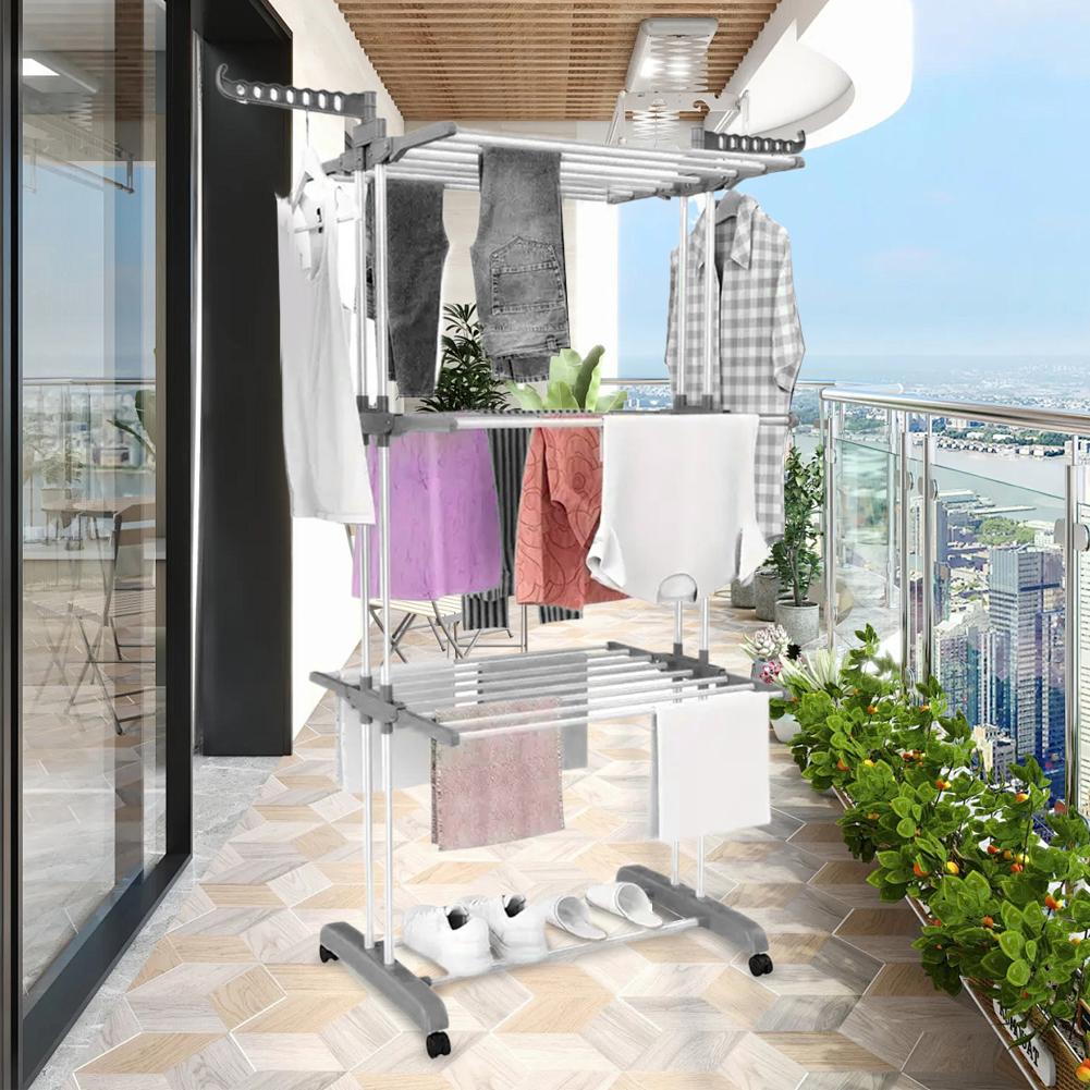 Składany stojak do suszenia 4-poziomowy Suszarka na pranie Stojak na ubrania z 4 kółkami Drążek na ubrania Stojak do przechowywania ręczników ubrań butów pościeli