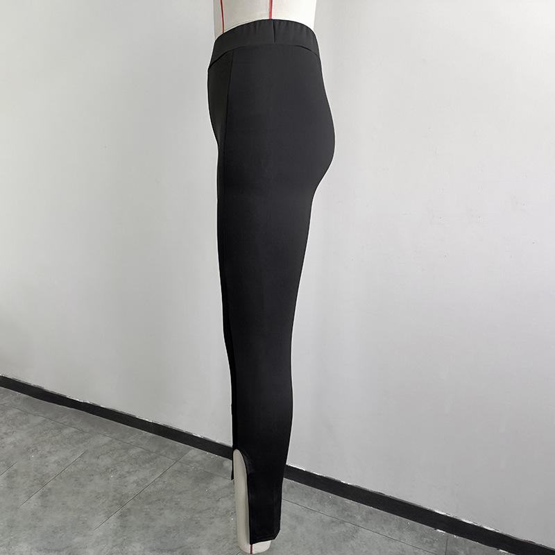 Dámské úzké kalhoty s otevřeným rozparkem a mikro rozšířenými nohavicemi, módní jednobarevné kalhoty