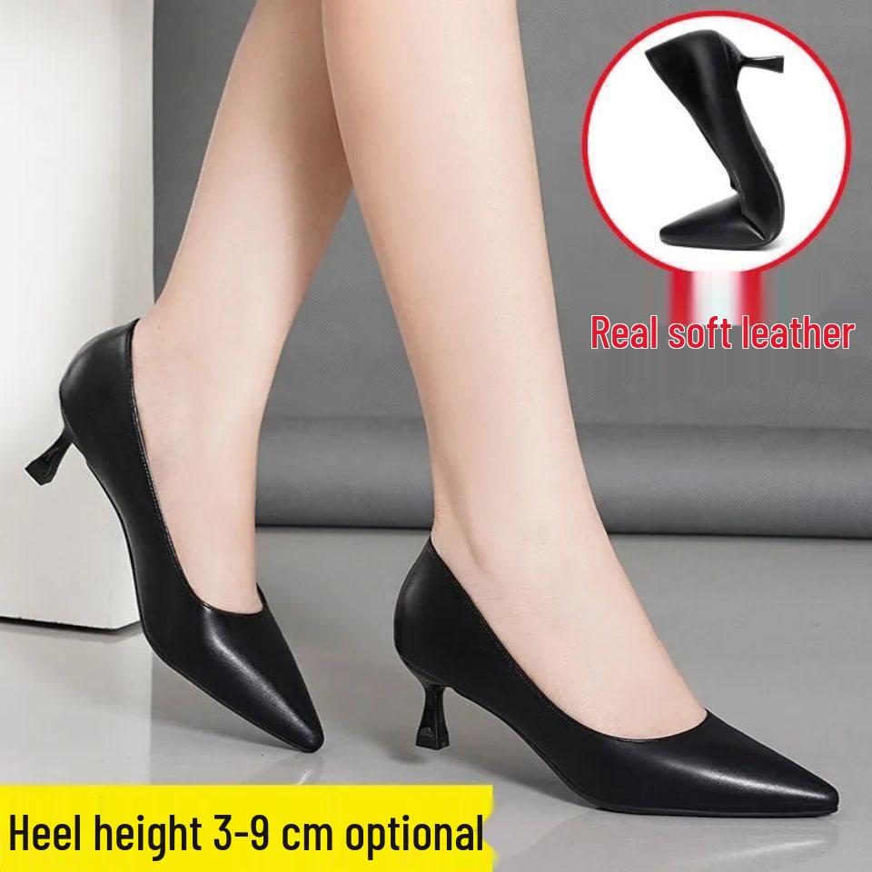 Genuine Soft Leather Pointed Toe Stiletto Heels - Comfortable Work & Etiquette Shoes for Spring/Autumn