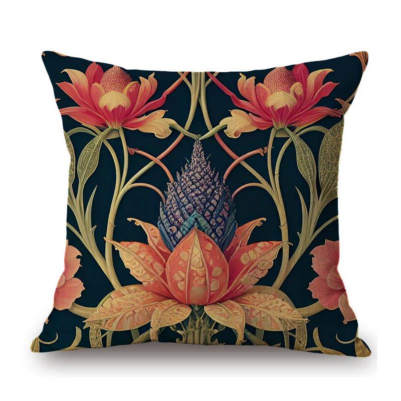 Hand Drawn Morris Pattern Motif Flower Plant Ivy Designs Home Decorative Sofa Throw Pillow Case Cotton Linen Cushion Cover
