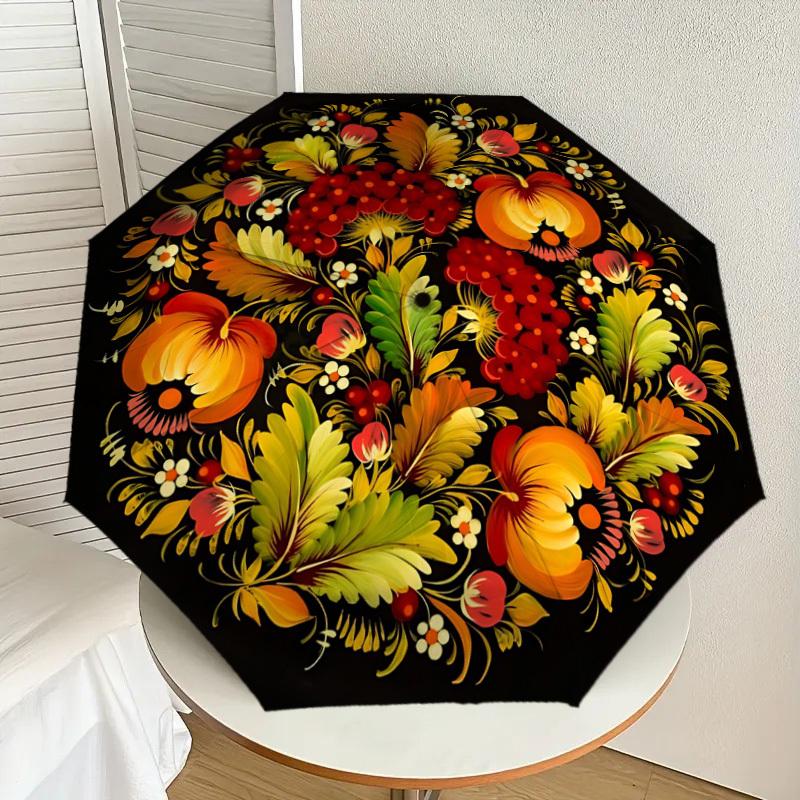 1PC Floral pattern Circle designAutomatic Open/Close Umbrella with Windproof, 8-Rib Sturdy Canopy, Durable Ribs, Fashionable Design, Outdoor Accessory
