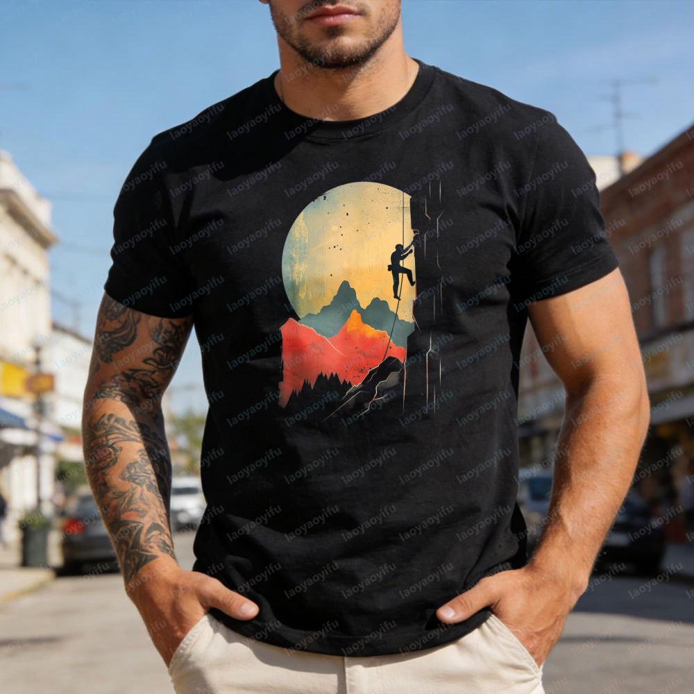 Mountain Climbing Adventure Sunset Landscape Outdoor Sport Gift Top Men TShirt Summer Casual Fashion Short Sleeve Tees
