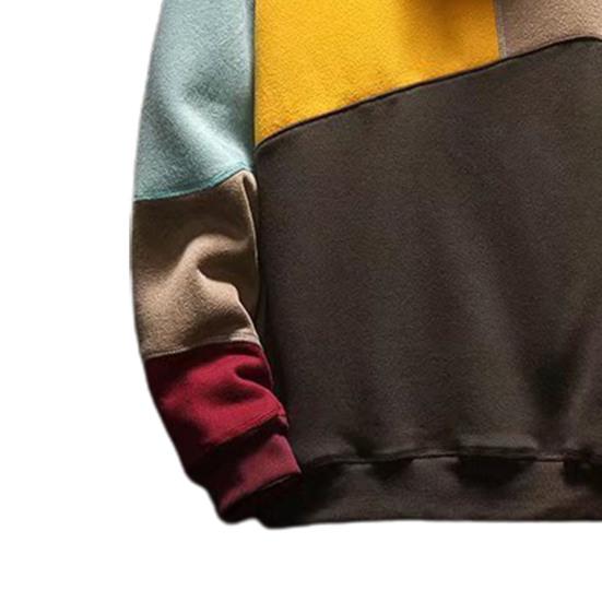 Men Autumn Hoodie Color Matching Thin Fleece Hooded Long Sleeves Oversized Keep Warm Big Pocket Casual Spring Hoodie for Daily Wear
