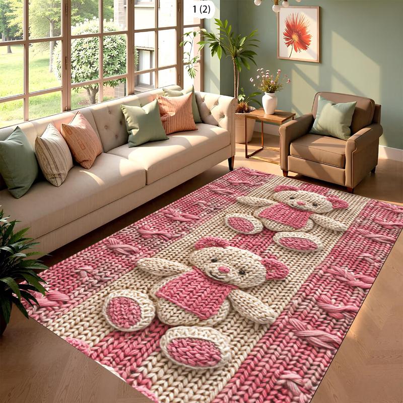 

Warm Knitted Texture Cute Bear Lion Pattern Soft Plush Area Rug Non-Slip Decorative Carpet for Living Room Bedroom Nursery 40X60cm