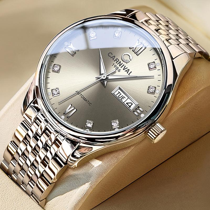 CARNIVAL Automatic Mechanical Watch for Men Original Classic Elegant Men Waterproof Wristwatches Digital Week Date Display Clock