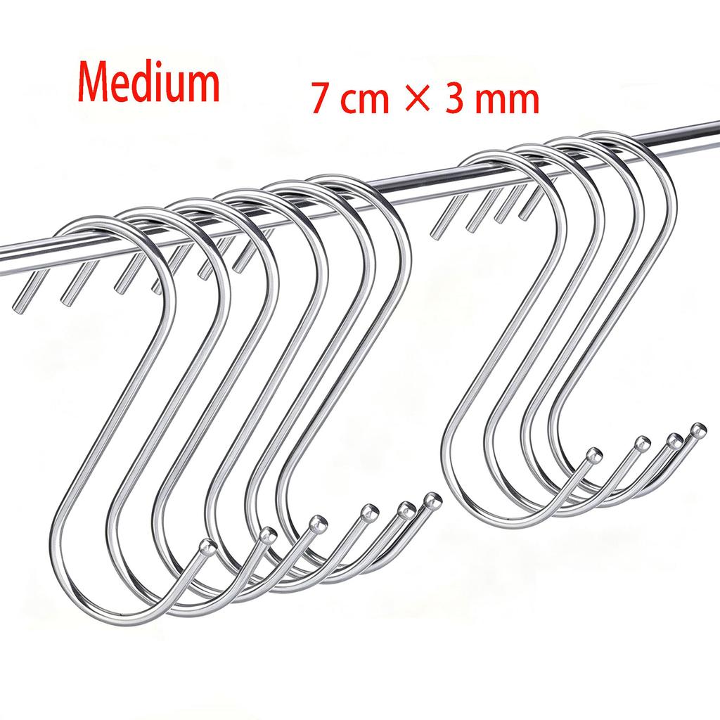 Stainless Steel S Hooks Heavy Duty Multi-Purpose S Shaped Hooks for Kitchen Utensils, Closet Clothes Bathroom Towels Workshop Tools, 3 Sizes Available