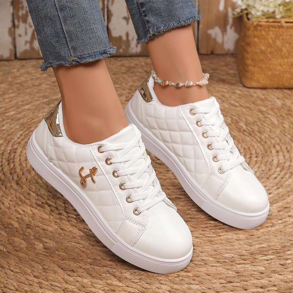 

2025 spring and autumn new white board shoes women s flat bottom non-slip round head lace-up light and versatile Korean version of casual sports shoes 40 білий