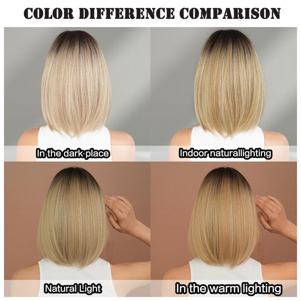 Gradient Blonde Small Lace Wig for Women - Bob Cut Shoulder Length Short Straight Hair, Quick Beauty Full Cap, Lightweight Style Wig