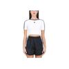 Adidas Originals Logo Print Contrast Three-Stripe Crop Short Sleeve T-Shirt Women Tops White IP0662